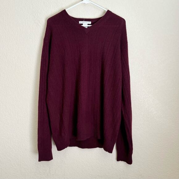 Geoffrey Beene Mens Burgundy Large Cashmere Sweater V Neck Pullover Winter - Picture 1 of 9